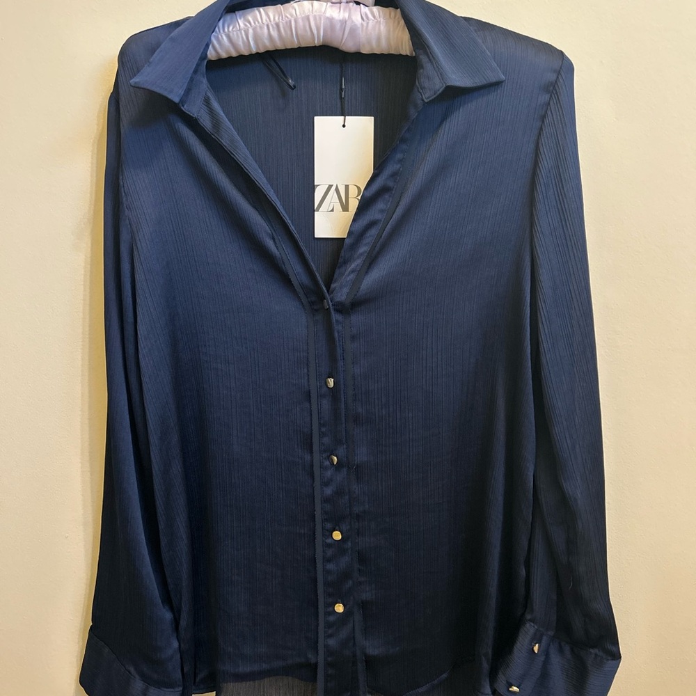 Zara Dark Blue slight wrinkle effect top